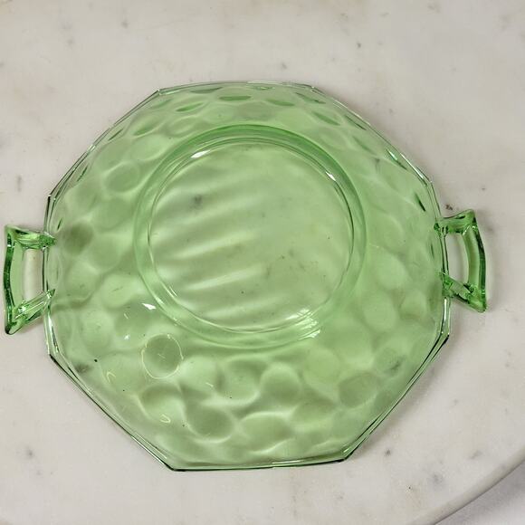 VTG Heisey Octagon Dish 7" Moonbeam Green Candy Bowl Green Trinket Vanity Handle - Picture 3 of 16
